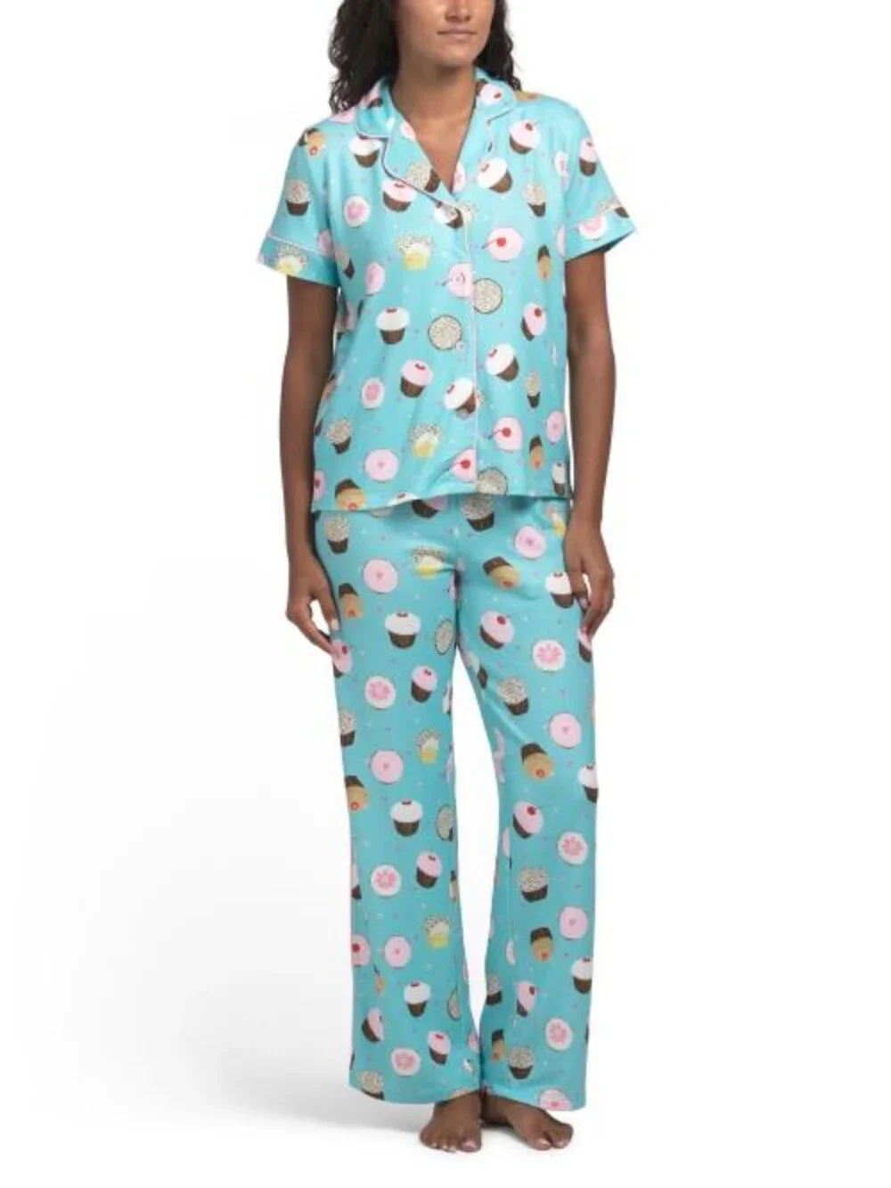PJ SALVAGE 2pc Short Sleeve Notch Collar Pajama Set With Matching Headband